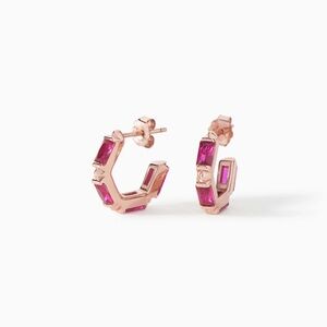 $149 Ora Ana Rose Gold Geometric Claire Huggie Hoop Earrings with Baguette CZ